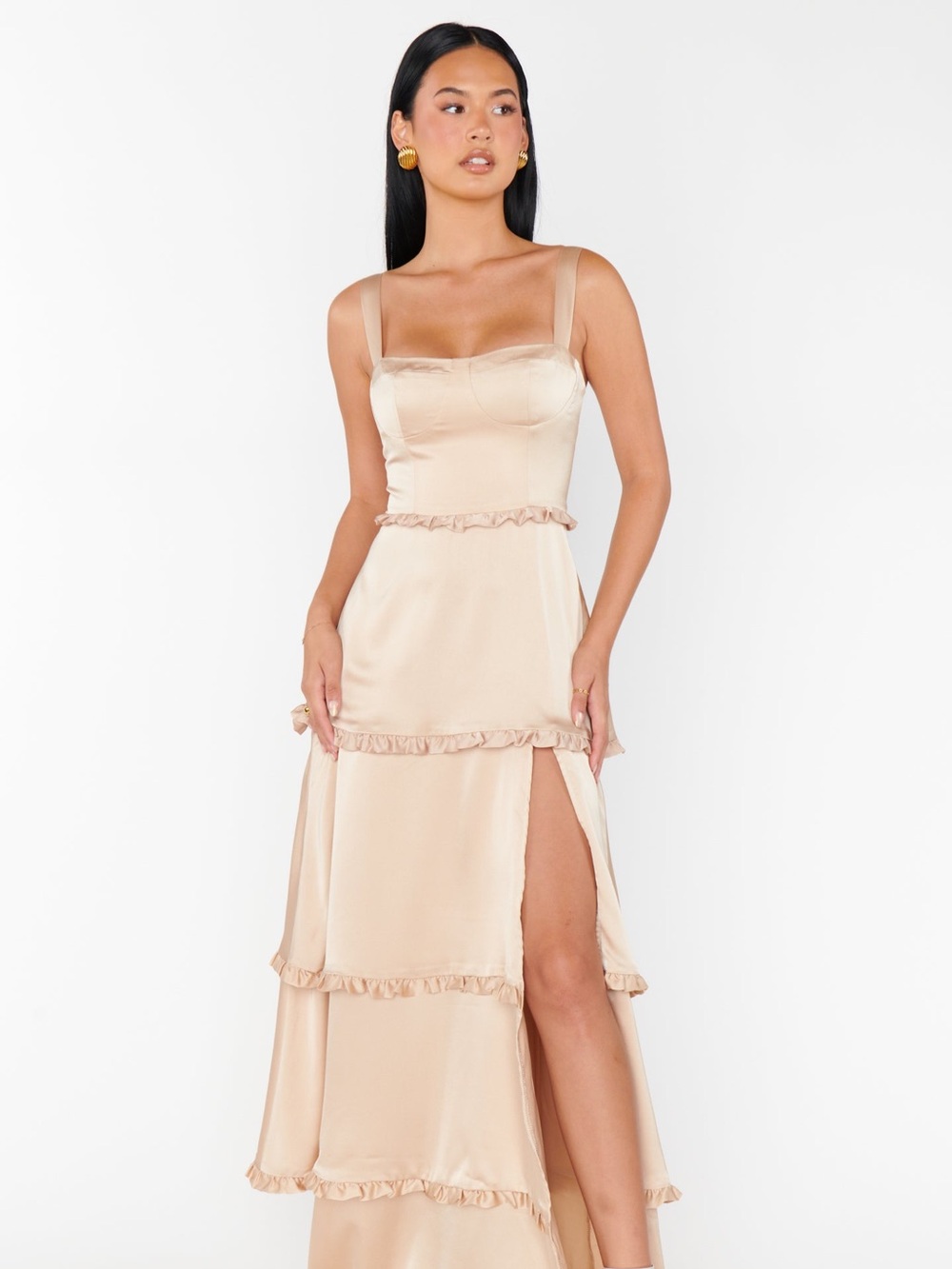 Show Me Your MuMu Tiered Ruffle Maxi Dress in Champagne